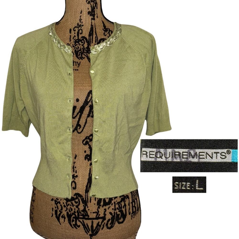 Vintage Requirements Short Sleeve Cardigan Brat Green Size Large Trendy Y2k